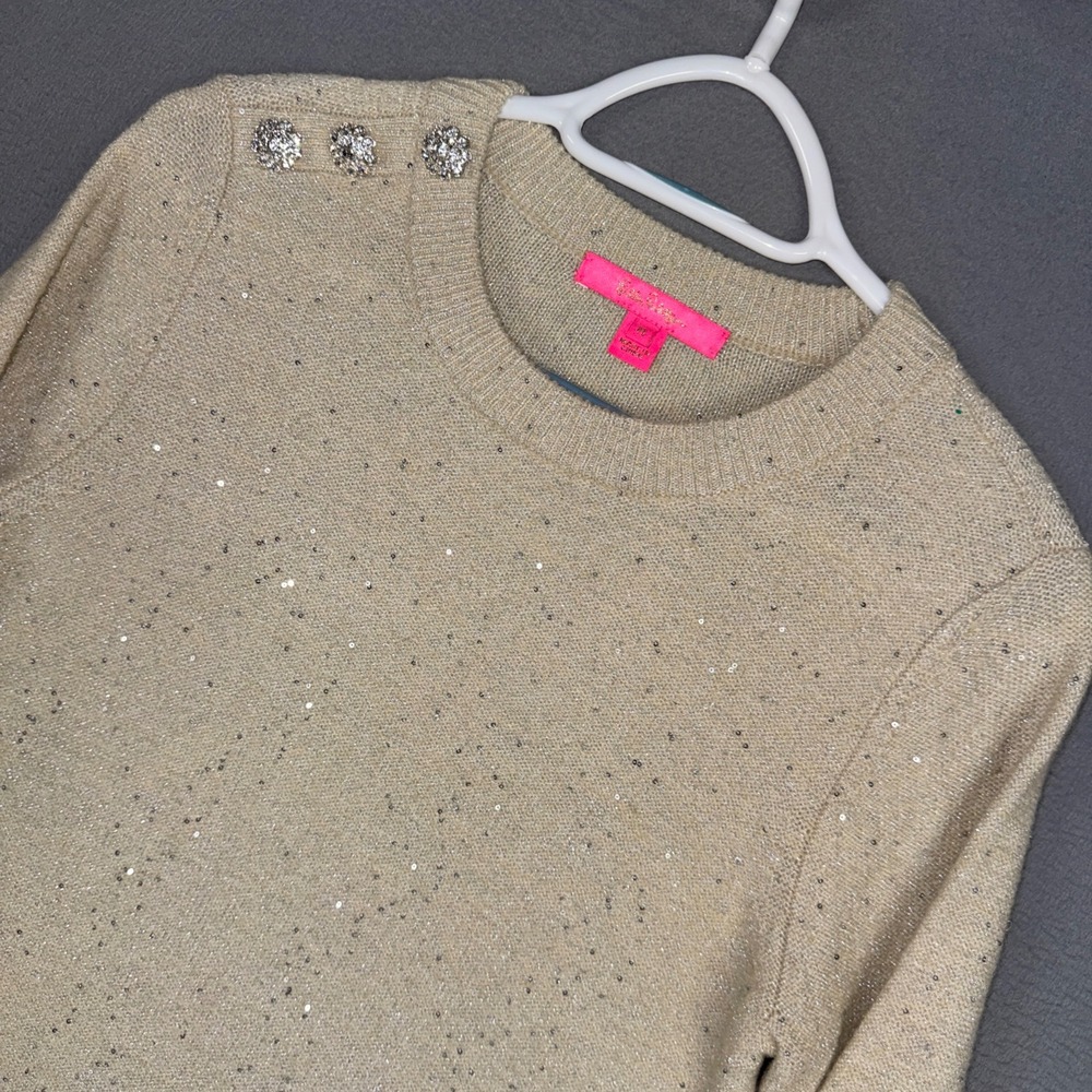 Lilly Pulitzer Sweater Womens Medium Gold Sequin Metallic Crystal Crewneck